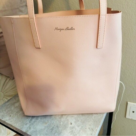 Monique Lhullier Vegan Leather Tote Bag Pink Handbag 14x18 in - Picture 5 of 14